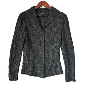 Elie Tahari Black Lace Floral Metallic Shimmer‎ Blazer Jacket Notched Lapel 6 US